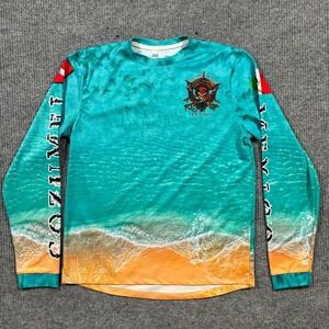 Cozumel Mexico Pirate Shirt Mens Large L Long Sleeve Beach Scene All Over Print